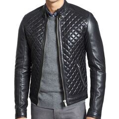 羊革 キルティングライダージャケット男性 Men Sheep Leather Quilted Jacketの画像