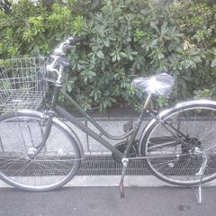 整備済み中古自転車　27インチ　税別￥12.800-　LEDオートライト　外装６段　マットグリーン930の画像