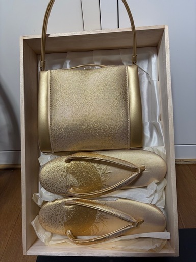 ★着物用和装用ハンドバッグ★草履★セット★ゴールド★