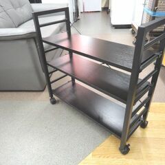 オープンラック 木製棚板 ３段 キャスター付き 幅62cm ブラック 棚板可動式 スチールラック ワゴン 札幌 西岡店の画像