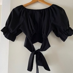 バックリボンブラウス　黒の画像
