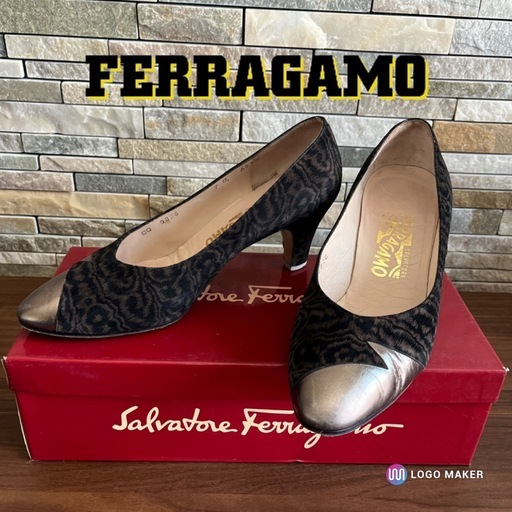 Salvatore Ferragamo フェラガモパンプス ブラック ゴールド　7  24.0cm