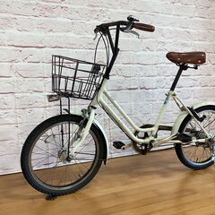 【大人用】整備済中古自転車 ブリヂストン 20型ベガス アイボリー色ブラウンパーツ <自転車のオオムラ 静岡店>の画像