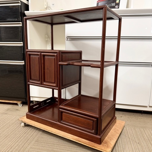 【お買い得！‼️】コンパクト 紫檀 茶棚 飾り棚 唐木 キャビネット 収納家具 和風 インテリア 和家具 レトロ アンティーク
