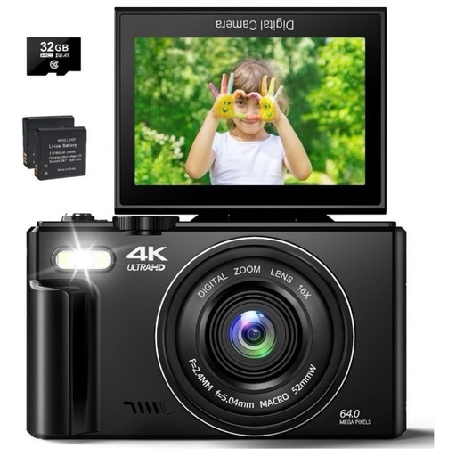 デジカメ 4K 6400万画素 デジタルカメラ 18倍デジタルズーム 32GB