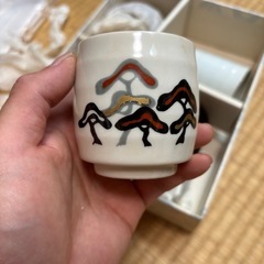 色絵 湯呑み 詰め合わせ 5客｜和食器 花柄 松模様 レトロ 茶器 箱入り　掛川市の画像