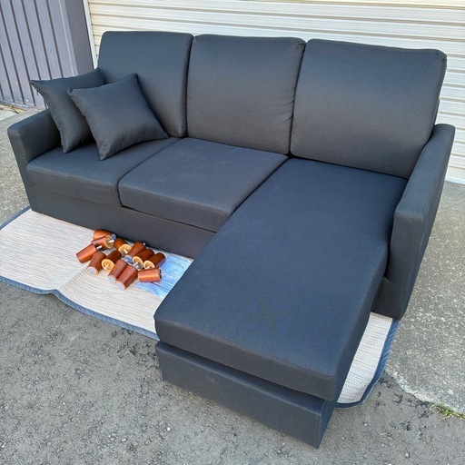 LOWYA ロウヤ  カウチソファ 3人掛け ファブリック ブラック