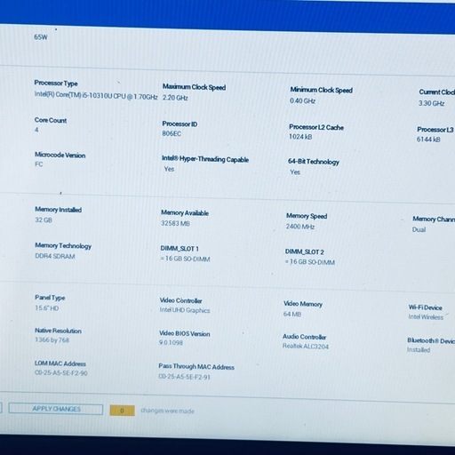 高性能ビジネスノートパソコン DELL 10世代 core i5 メモリ32GB SSD大容量計1.5TB