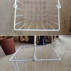 ワイヤーバスケット ワイヤーかご スクエア ホワイト 小物入れ カゴ /HJ-0540 2F北の画像