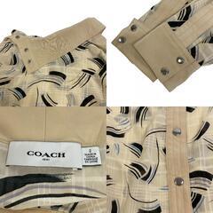 コーチ COACH ワンピース 総柄 肩ボタン ロングワンピース  抽象模様 ミモレ丈 長袖 ベージュの画像
