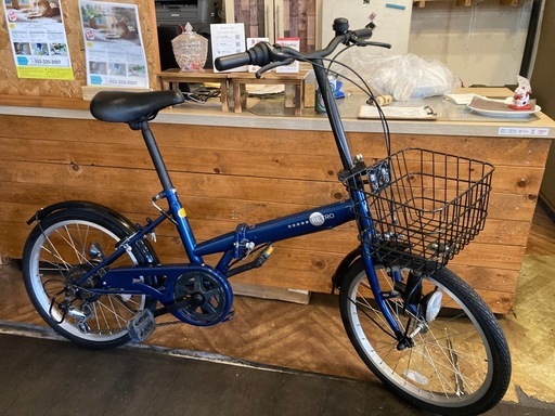 【チェーン新品！】鍵・ライト付き　6段変速　20インチ折りたたみ自転車　ネイビーブルー