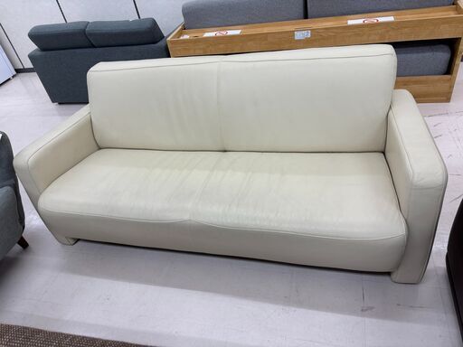リユースのサカイ栃木店★ジモティ割あり★ IDC大塚家具 本革ソファー クリーム W179×D78×H75 クリーニング済み TC10879