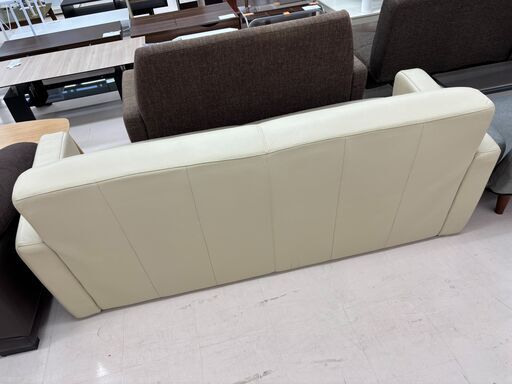 *さらにお値段見直しました*リユースのサカイ栃木店★ジモティ割あり★ IDC大塚家具 本革ソファー クリーム W179×D78×H75 クリーニング済み TC10879
