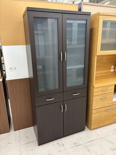 リユースのサカイ栃木店★ジモティ割あり★ NITORI 食器棚（コパン80） ダークブラウン W79×D42×H180 クリーニング済み TC10882