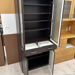 リユースのサカイ栃木店★ジモティ割あり★ NITORI 食器棚（コパン80） ダークブラウン W79×D42×H180 クリーニング済み TC10882の画像