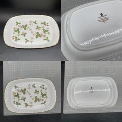 N332　ウェッジウッド トレイ wedgwood ワイルドストロベリー スパイラルトレイ　長角　ブランド食器　トレー　金彩　の画像