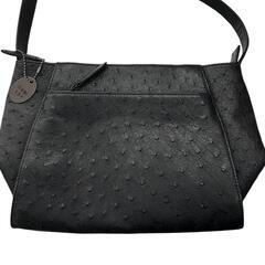 186001 JRA認定 オーストリッチ ショルダーバッグ　ブラック　レザー [0000000001381]の画像