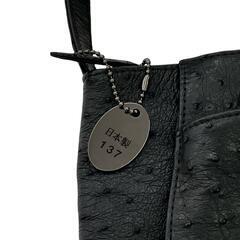 186001 JRA認定 オーストリッチ ショルダーバッグ　ブラック　レザー [0000000001381]の画像