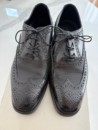 【極美品】GIORGIO ARMANI ジョルジオアルマーニ ウィングチップ レザーシューズ 黒 メンズ