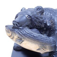 木彫り 木製 熊 クマ 置物 台座付き 古美術 骨董の画像