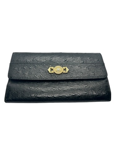 【希少】ジャンニヴェルサーチ 長財布 黒 オーストリッチ調