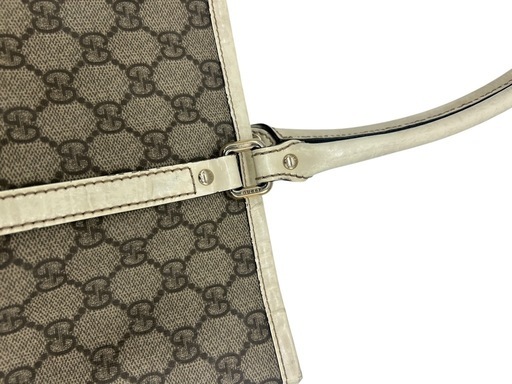 GUCCI グッチ トートバッグ GGキャンバス レザー ホワイト×ベージュ
