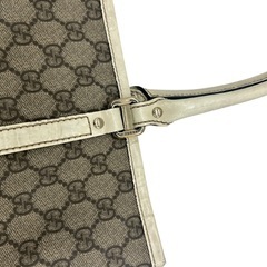 GUCCI グッチ トートバッグ GGキャンバス レザー ホワイト×ベージュの画像