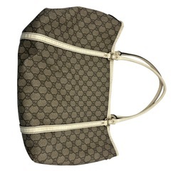 GUCCI グッチ トートバッグ GGキャンバス レザー ホワイト×ベージュの画像