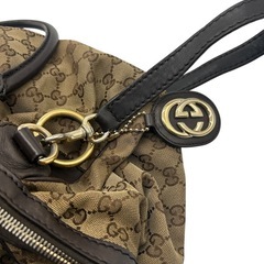 GUCCI グッチ GGキャンバス トートバッグ ホワイトレザー 大容量 A4の画像