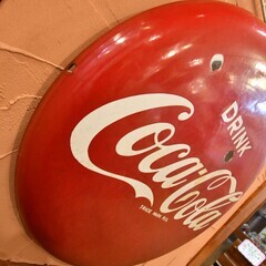●ヴィンテージ(*'ω'*)●コカコーラ　看板 60cm　丸型　ボタン　ホーロー●相模原　横浜●大型　coca-cola●の画像