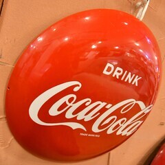 ●ヴィンテージ(*'ω'*)●コカコーラ　看板 36cm　丸型　ボタン　ホーロー●相模原　横浜●大型　coca-cola●の画像