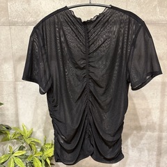 GU シアーギャザーT 半袖 XL ブラック　シアー　フリルメロー　透け感の画像
