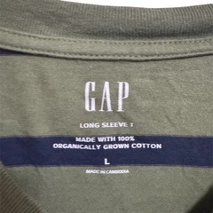 【ギャップ】オリーブグリーン ネイビーストライプ 長袖Tシャツ Lの画像