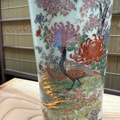 〈柴田陶器〉和風 花鳥柄 花瓶 陶器 飾り壺 の画像