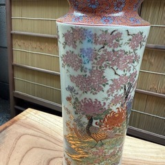 〈柴田陶器〉和風 花鳥柄 花瓶 陶器 飾り壺 の画像