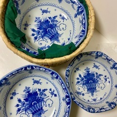 未使用　陶器　義峰 オランダ風青藍三組鉢　食器3枚セットの画像
