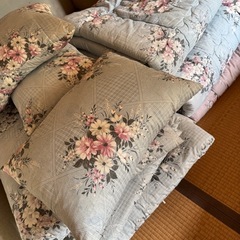 花柄　敷布団　掛け布団　毛布　枕3点セットの画像