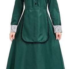 洋館メイド コスプレ 緑 長袖 ロング丈 ハロウィン 仮装 カチューシャ付【M】の画像