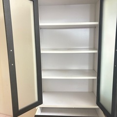 食器棚／キッチン収納】ガラス扉・引き出し付きキャビネット の画像