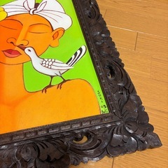 BALIバリ島絵画 人と鳥 南国風景 鮮やかな色彩 神秘的物語 の画像