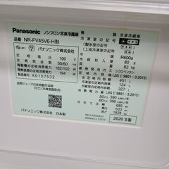 J1560【リユースのサカイ柏店】Panasonic　パナソニック　6ドア冷蔵庫　NR-FV45V6-H　観音開きタイプ　2020年製 クリーニング済み　参考価格122,800円の画像