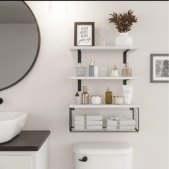 壁掛けラック ウォールシェルフ 壁掛け棚 木製 壁 飾り棚 3段 ホワイト 白の画像