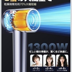 お値下げしました！大人気のため再入荷！早い者勝ち！定価2万4千円ドライヤー 大風量 【驚異の20秒速乾！】サロン級ヘアドライヤー 2億マイナスイオンで艶髪に革命 1300W強風ながら驚きの530g超軽量&静音設計 4段階温度調節 温冷リズム 静電気抑制 髪質改善 過熱保護 コンパクトで旅行にも PSE認証済み ギフト/家庭用/プロ用 (グレー) の画像