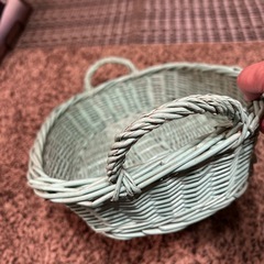 ラタンかご　レトロ　エメラルドグリーンの画像