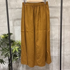 GU リネンブレンドフレアロングスカート M ブラウン　Aライン　春夏　無地の画像