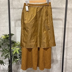 GU リネンブレンドフレアロングスカート M ブラウン　Aライン　春夏　無地の画像