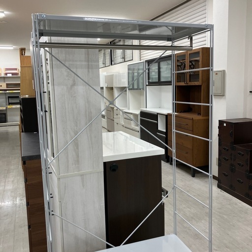 無印良品　ユニットシェルフ　ワードローブ　2段引き出し付　スチール製　ホワイト【トレファク堺福田店】