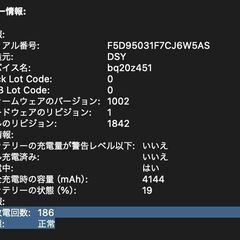 MacBook Air（Retina, 13インチ,2019）256GB/8GB〈MVFJ2J/A〉⑤の画像