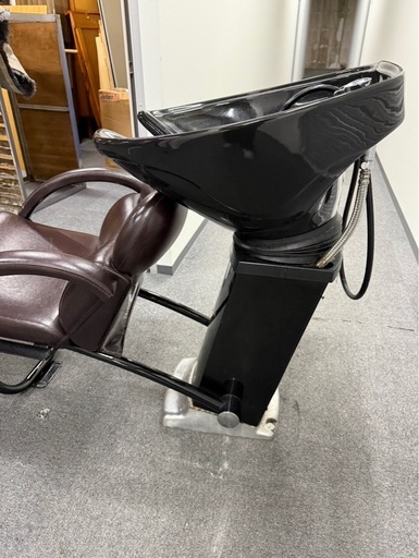 手動シャンプーチェア　ビューティーガレージ　シャンプー台　レザーチェア　ブラウン　① シャンプーチェア 理容院 美容院 サロン 美容室