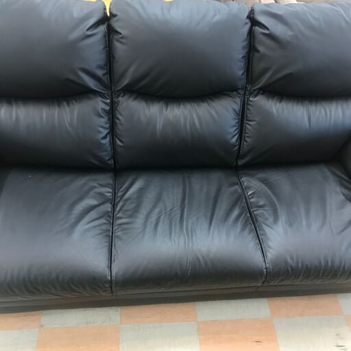 【ジャングルジャングル石川金沢店】  ソファー3人用 合皮/ブラック W196×D80×H83 クリーニング済み											